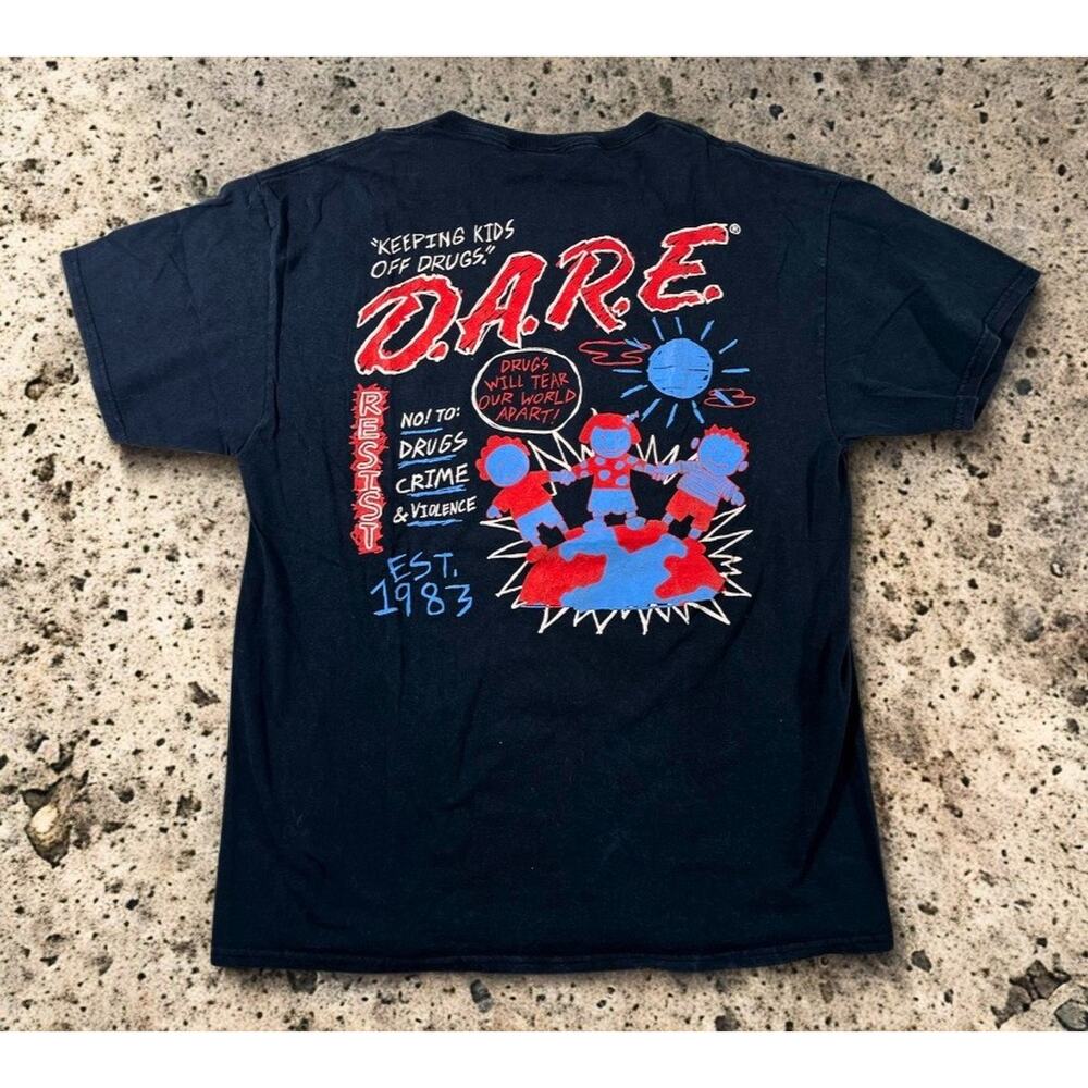 DARE D.A.R.E. Keeping Kids Off Drugs Graphic T-Shirt Mens L Black Tee VTG Y2K